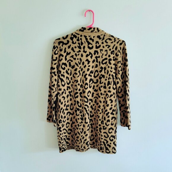 J Crew Tan and Black Animal Print Sweater Long Coat Cardigan Size XS - Picture 2 of 6
